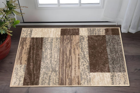 12' Beige Slate Gray And Brown Patchwork Runner Rug